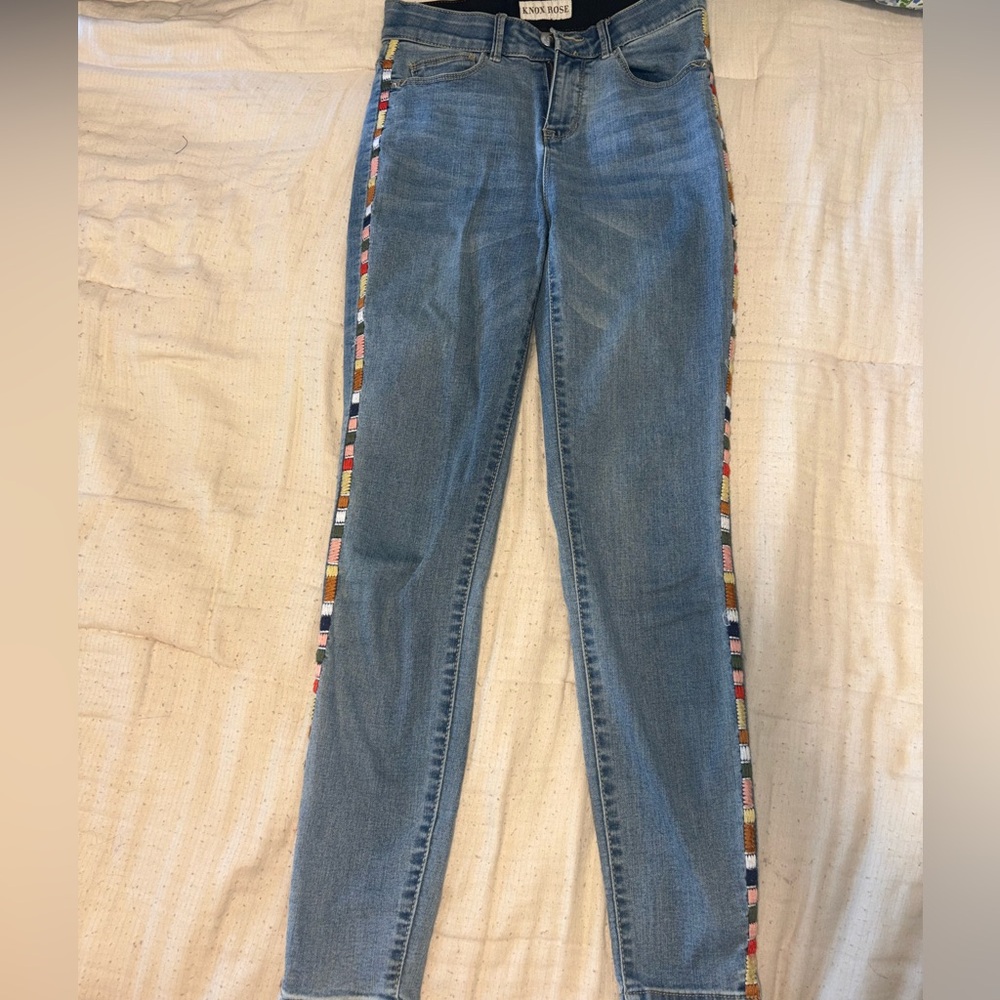 Knox Rose Blue Jeans with Colorful Side Stripes